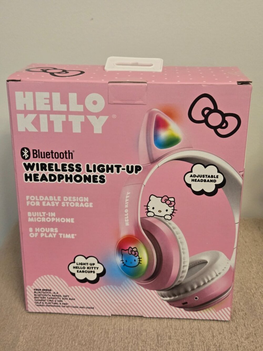 Hello Kitty Bluetooth Wireless Light-Up Headphones Pink LED Cat Ear Headset - Picture 9 of 10